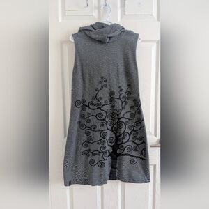 Pygmees Gray Striped Tree of Life Cotton  Dress French Artwear Boho Lagenlook  6